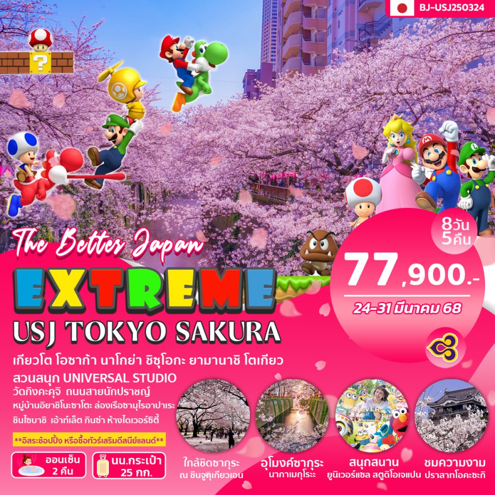 ทัวร์ญี่ปุ่น EXTREME USJ TOKYO SAKURA 8วัน 5คืน (TG)