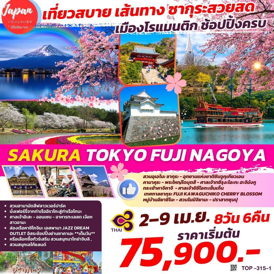 ทัวร์ญี่ปุ่น SAKURA TOKYO FUJI NAGOYA 8วัน 6คืน (TG)