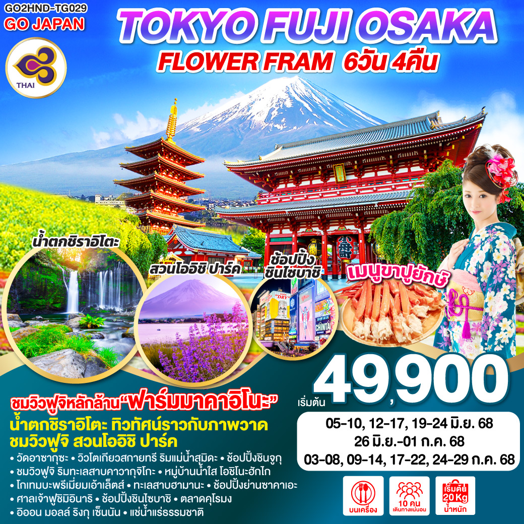 ทัวร์ญี่ปุ่น GO JAPAN TOKYO FUJI OSAKA FLOWER FRAM  6วัน 4คืน (TG)